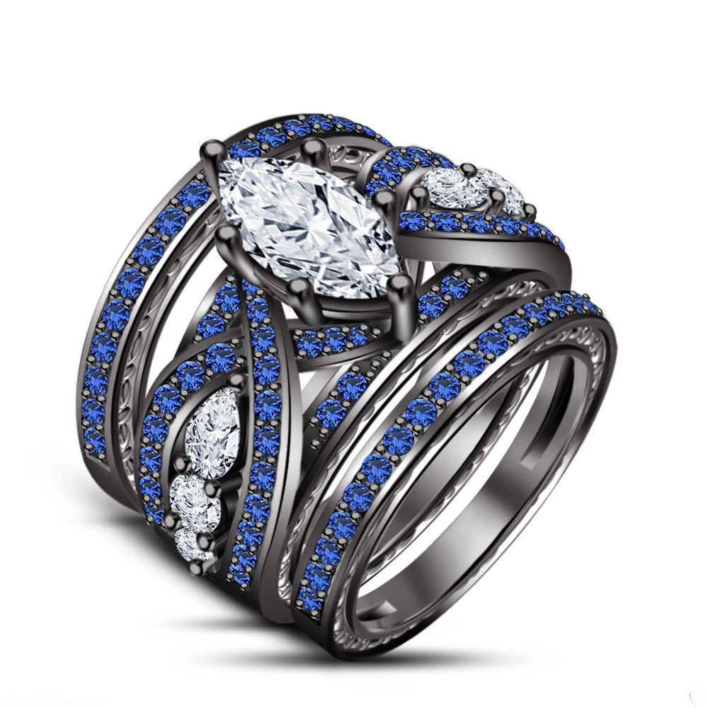 Sapphire Wedding Rings Sets
 New Blue Sapphire Wedding Engagement Ring Set All Size