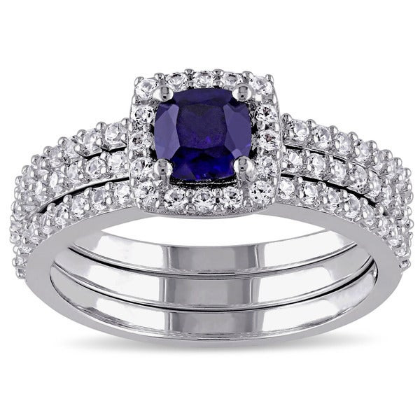Sapphire Wedding Rings Sets
 Shop Miadora Sterling Silver Created Blue and White