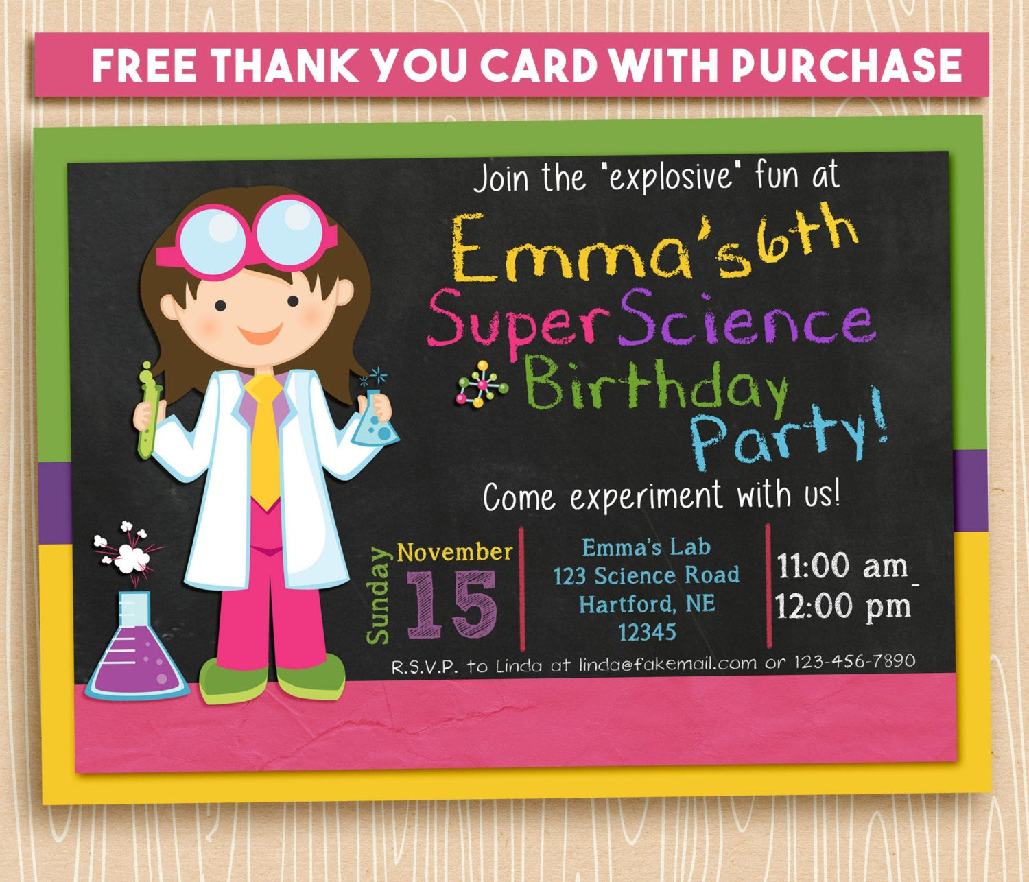 Science Birthday Party Invitations
 Printable Science Party Invitation Girl Scientist FREE THANK