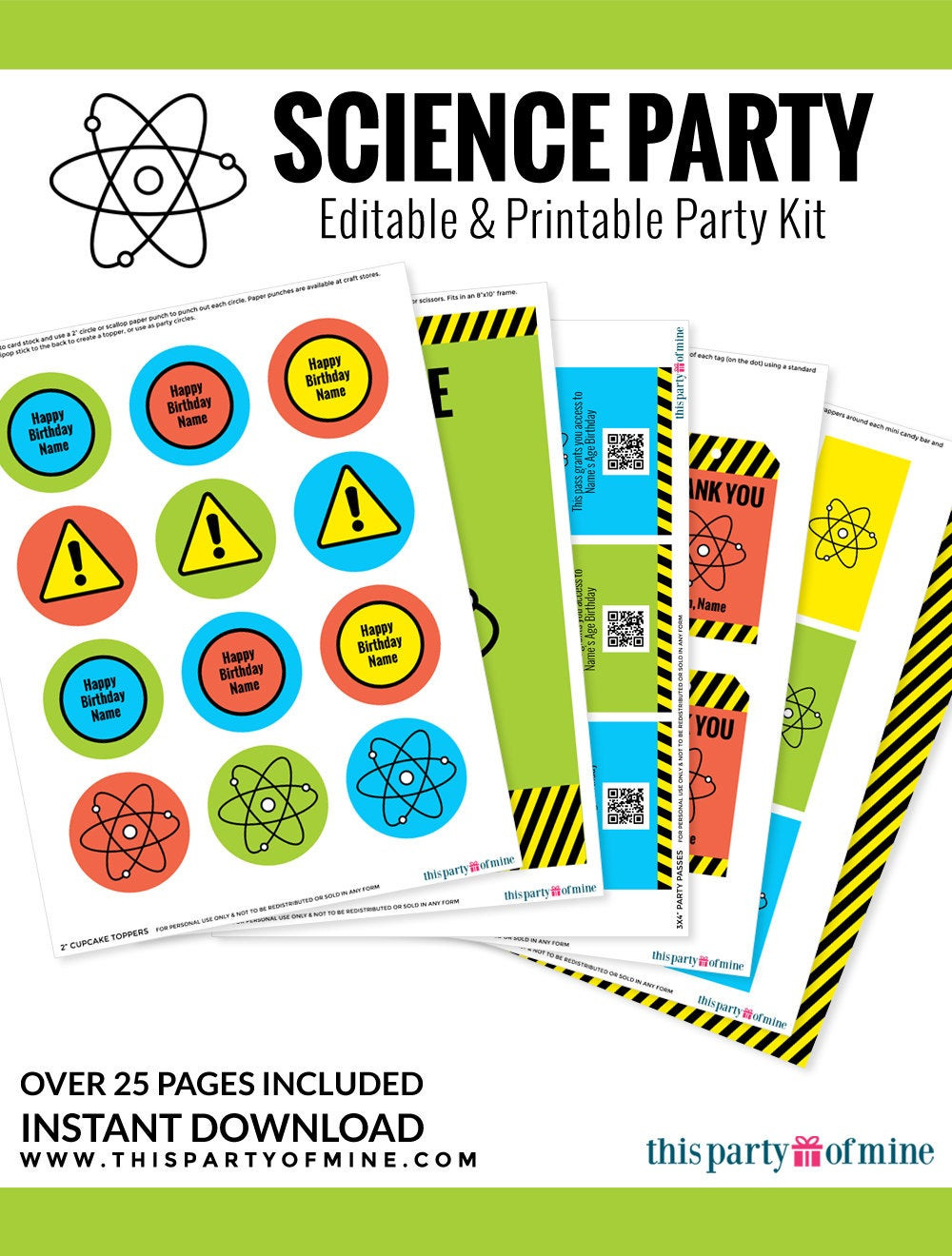 Science Birthday Party Invitations
 Science Party Invitation & Decorations Kit Printable Mad