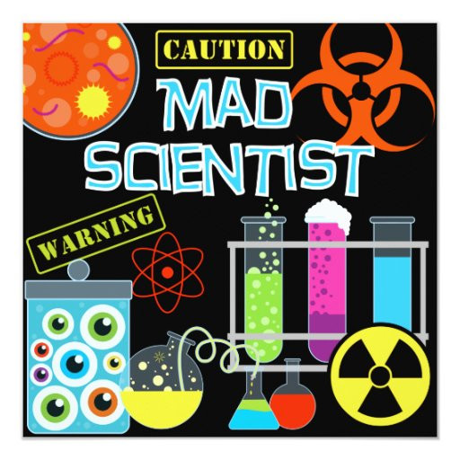 Science Birthday Party Invitations
 Caution Mad Scientist Birthday Party Invitation