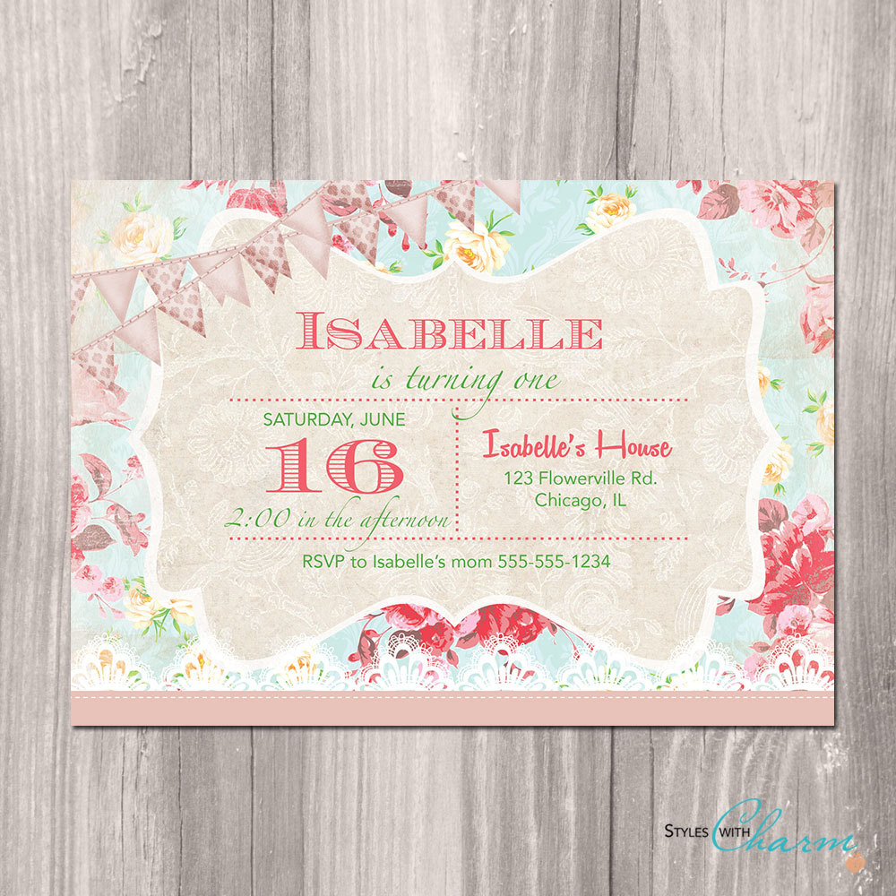 Shabby Chic Birthday Invitations
 Shabby Chic Birthday Invitation Princess Garden Tea Party