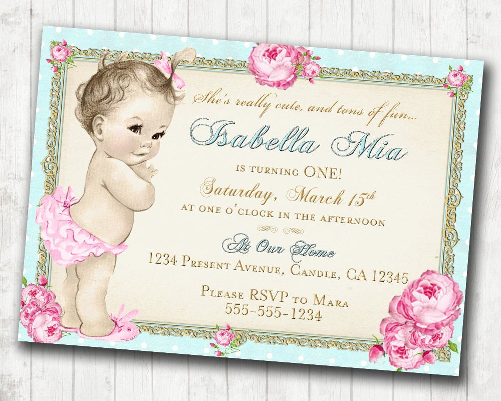 Shabby Chic Birthday Invitations
 1st Birthday Invitation for Girl Shabby Chic Birthday