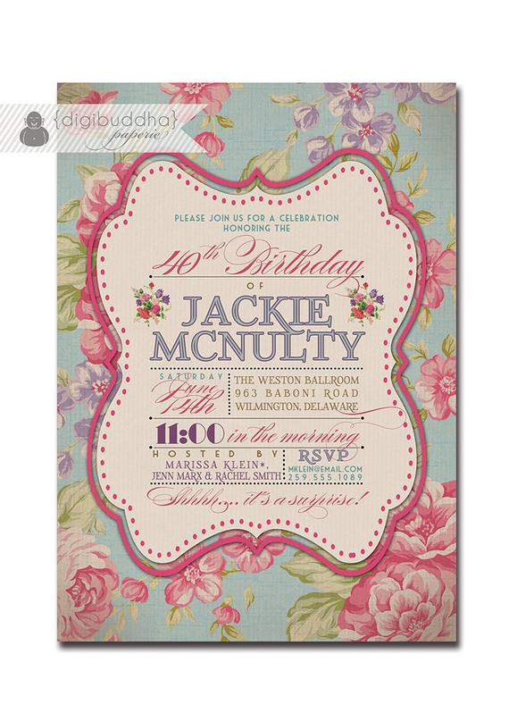 Shabby Chic Birthday Invitations
 Adult Birthday Invitation Vintage Rose Shabby Chic Rustic