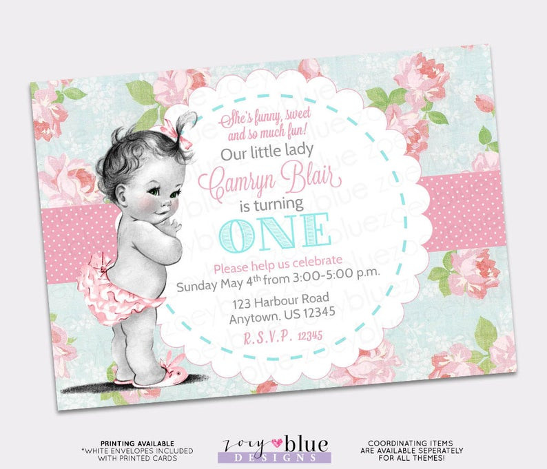 Shabby Chic Birthday Invitations
 Shabby Chic Birthday Invitation Vintage Baby Girl Floral