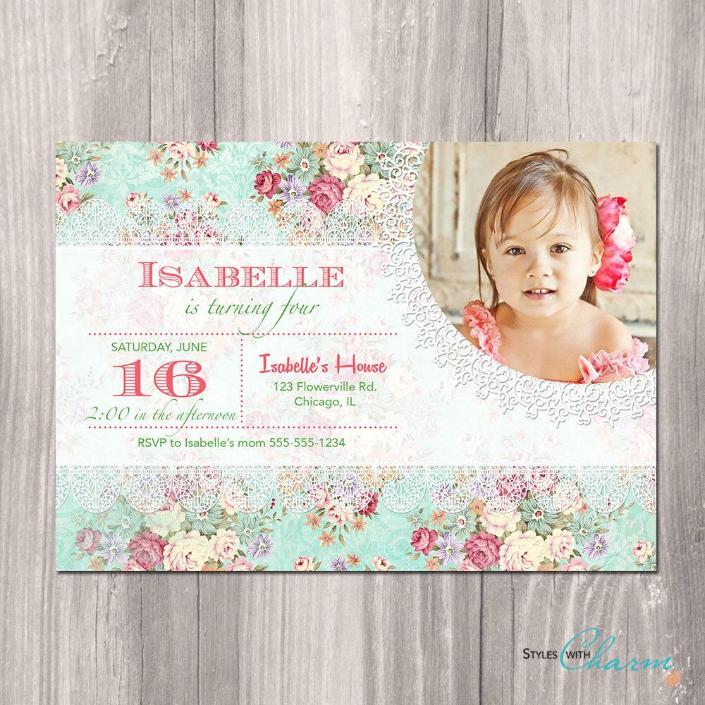 Shabby Chic Birthday Invitations
 Shabby Chic Birthday Invitation Princess by