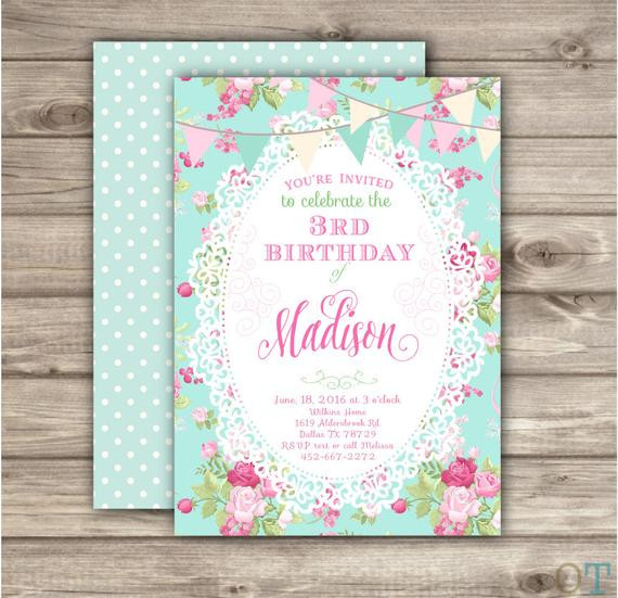 Shabby Chic Birthday Invitations
 Shabby Chic Birthday Invitations third Birthday Summer Outdoor