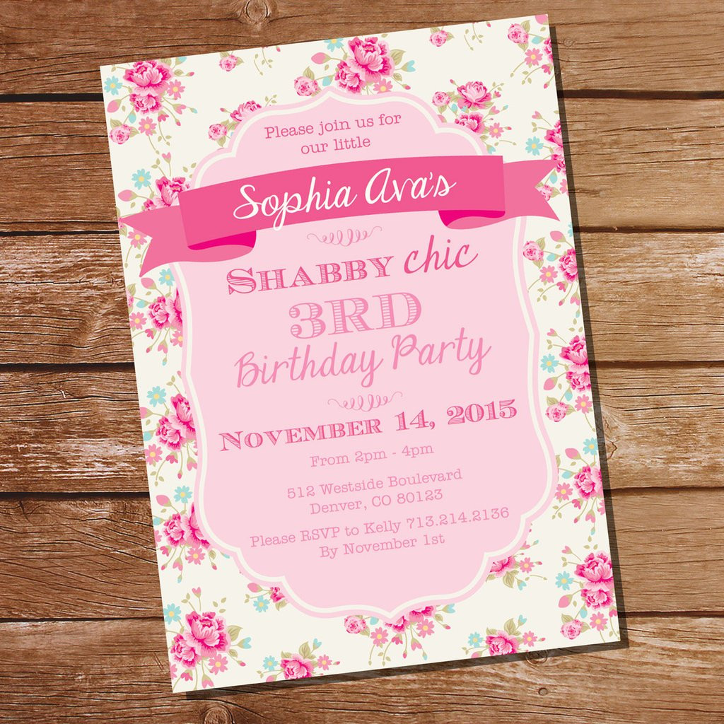 Shabby Chic Birthday Invitations
 Shabby Chic Floral Birthday Party Invitation