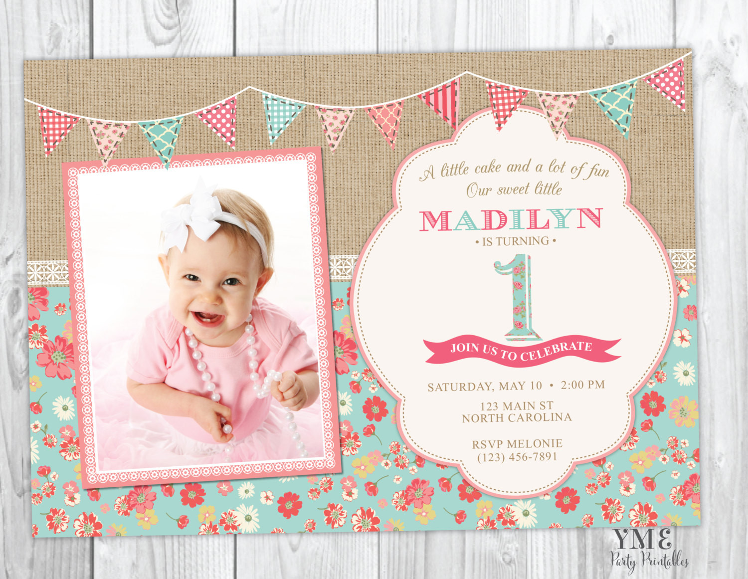 Shabby Chic Birthday Invitations
 First Birthday Invitation Shabby Chic Burlap and Lace Invite