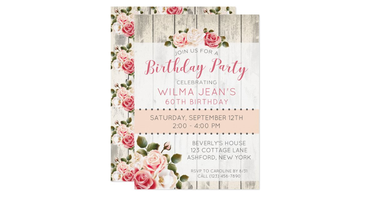 Shabby Chic Birthday Invitations
 Shabby Chic Roses Rustic Wood Birthday Invitation