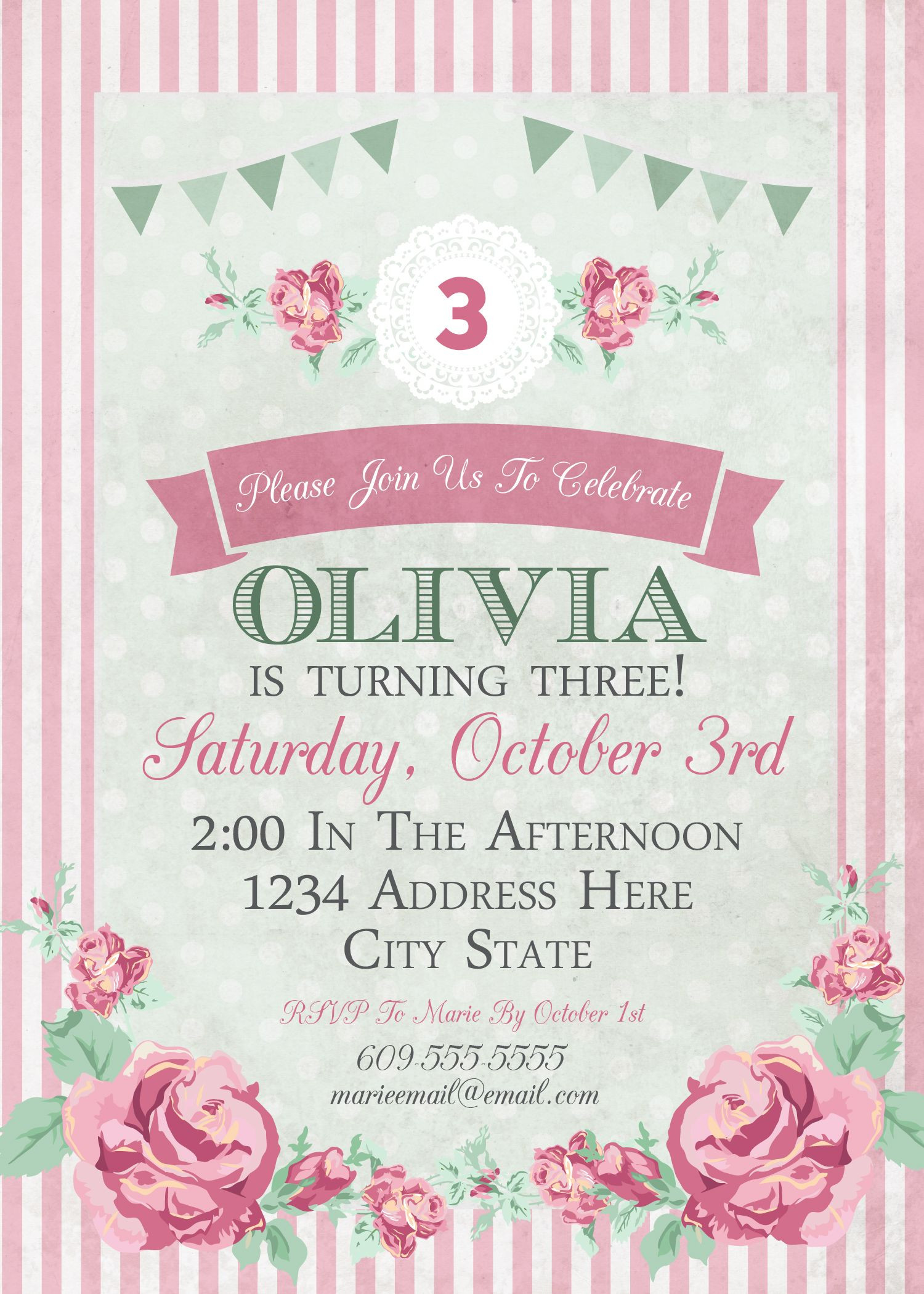 Shabby Chic Birthday Invitations
 Shabby Chic Birthday Invitation Tea Party Ideas