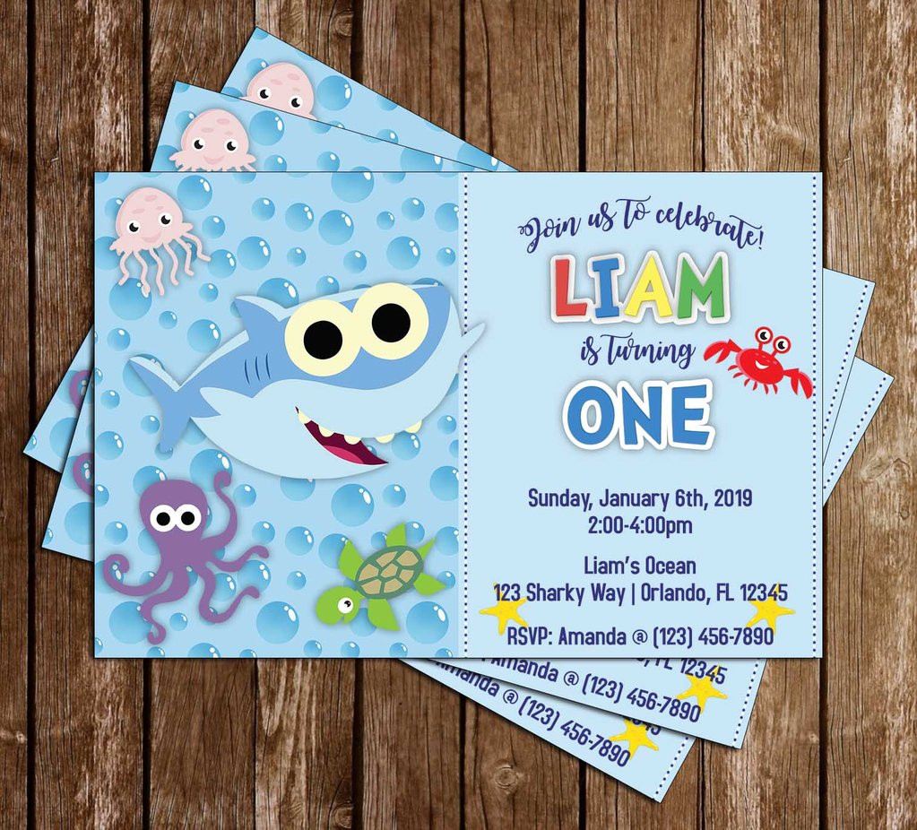 Shark Birthday Party Invitations
 Novel Concept Designs Baby Shark Blue Birthday Party