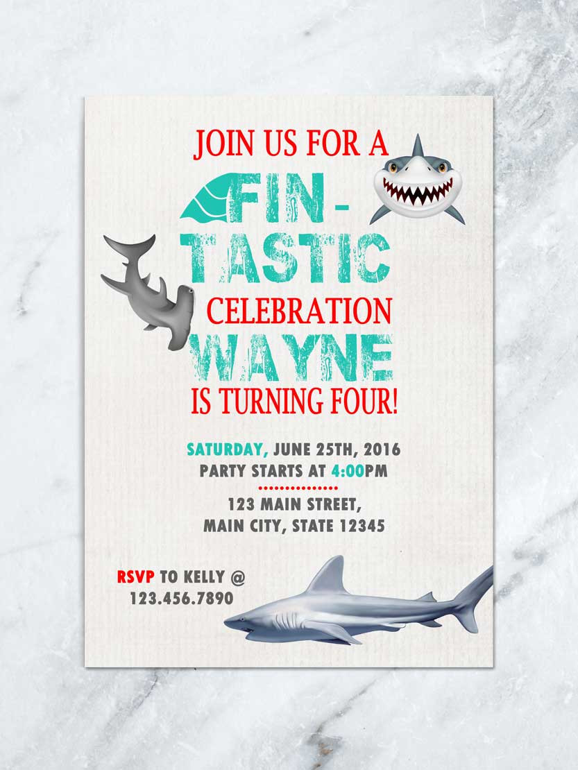 Shark Birthday Party Invitations
 Shark Birthday Invitation Shark Invite Fin tastic Shark