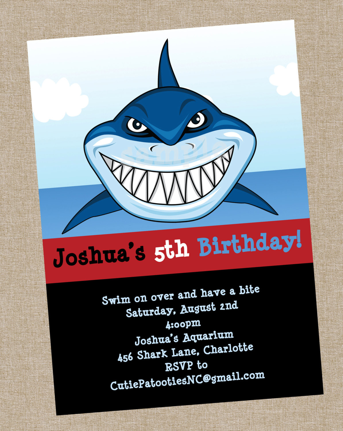 Shark Birthday Party Invitations
 Shark Birthday Invitation Printable or Printed Shark Party