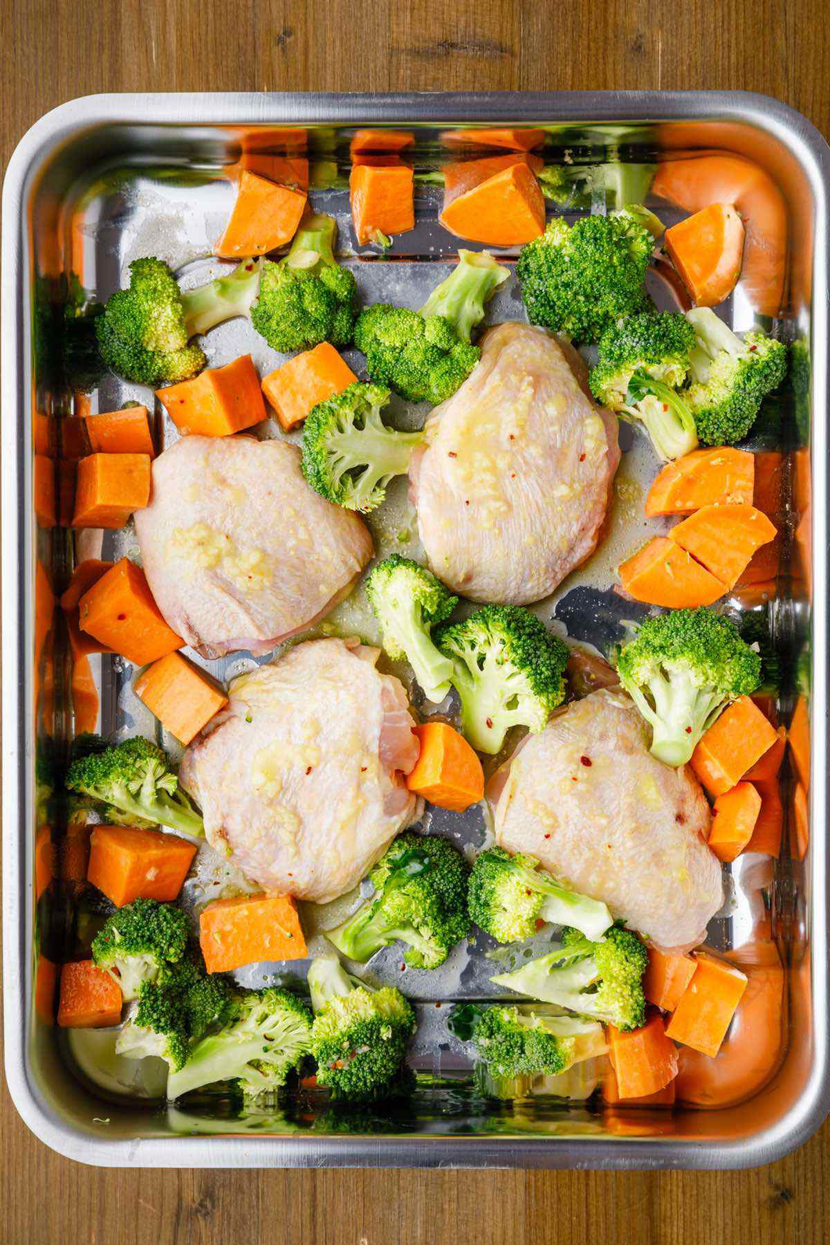 Sheet Pan Chicken Thighs And Potatoes
 Sheet Pan Chicken Thighs with Sweet Potato and Broccoli