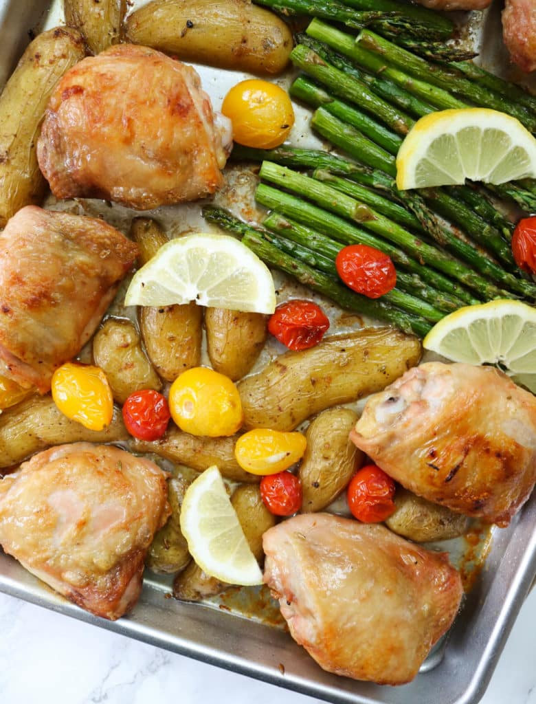 Sheet Pan Chicken Thighs And Potatoes
 Sheet Pan Chicken with Lemon Potatoes and Asparagus