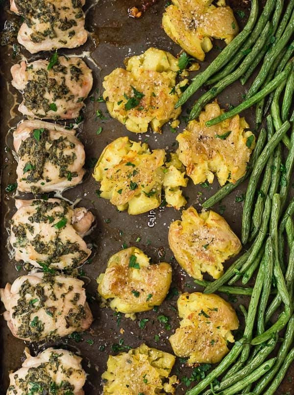 Sheet Pan Chicken Thighs And Potatoes
 Whole30 Chicken Thighs Sheet Pan Dinner with Smashed