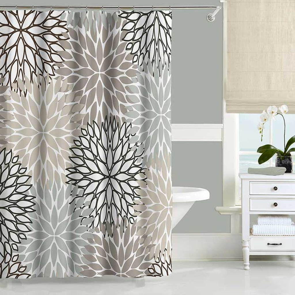 Shower Curtain For Gray Bathroom
 Gray and Beige Shower Curtain Set with Floral Design