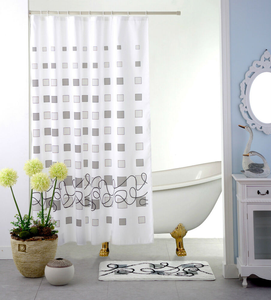 Shower Curtain For Gray Bathroom
 LUXURY FABRIC SHOWER CURTAIN WHITE GREY GEOMETRIC DESIGN