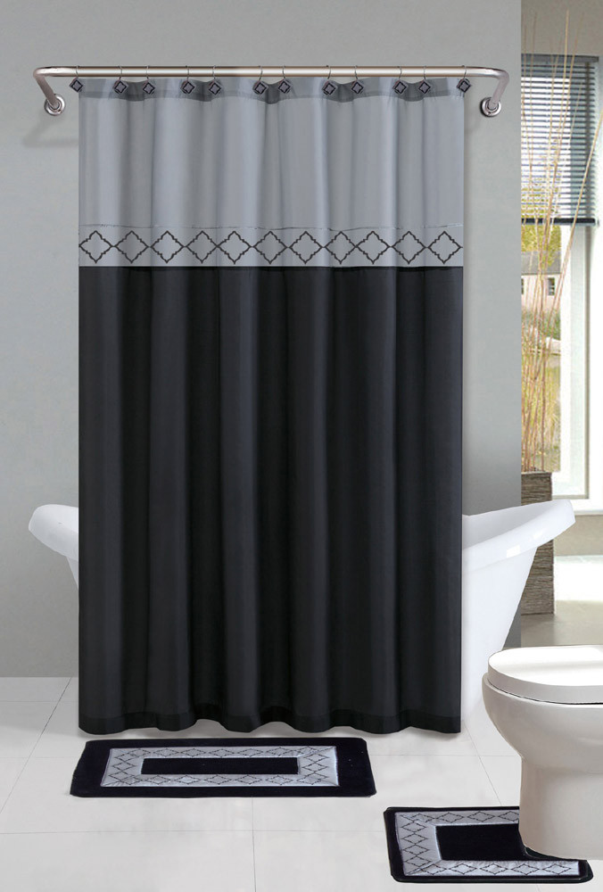 Shower Curtain For Gray Bathroom
 Gray Black Modern Shower Curtain 15 Pcs Bath Rug Mat