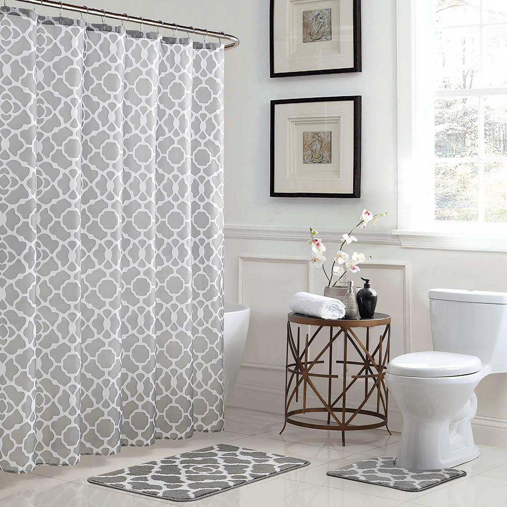 Shower Curtain For Gray Bathroom
 Bath Fusion Elsa Geometric 18 in x 30 in Bath Rug and 72