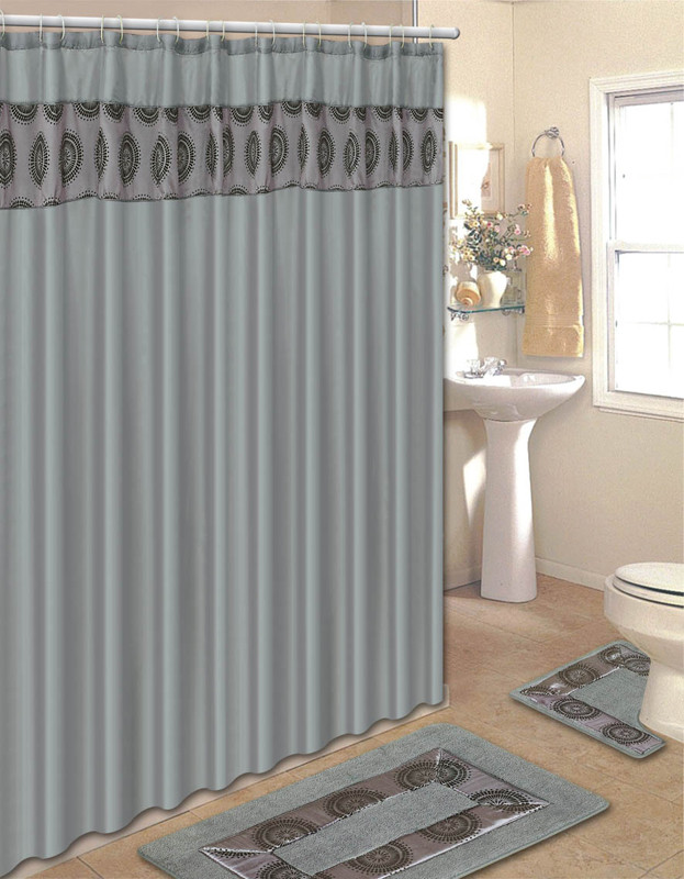 Shower Curtain For Gray Bathroom
 Modern Gray Circles Embroidered 15 Pc Bathroom Shower