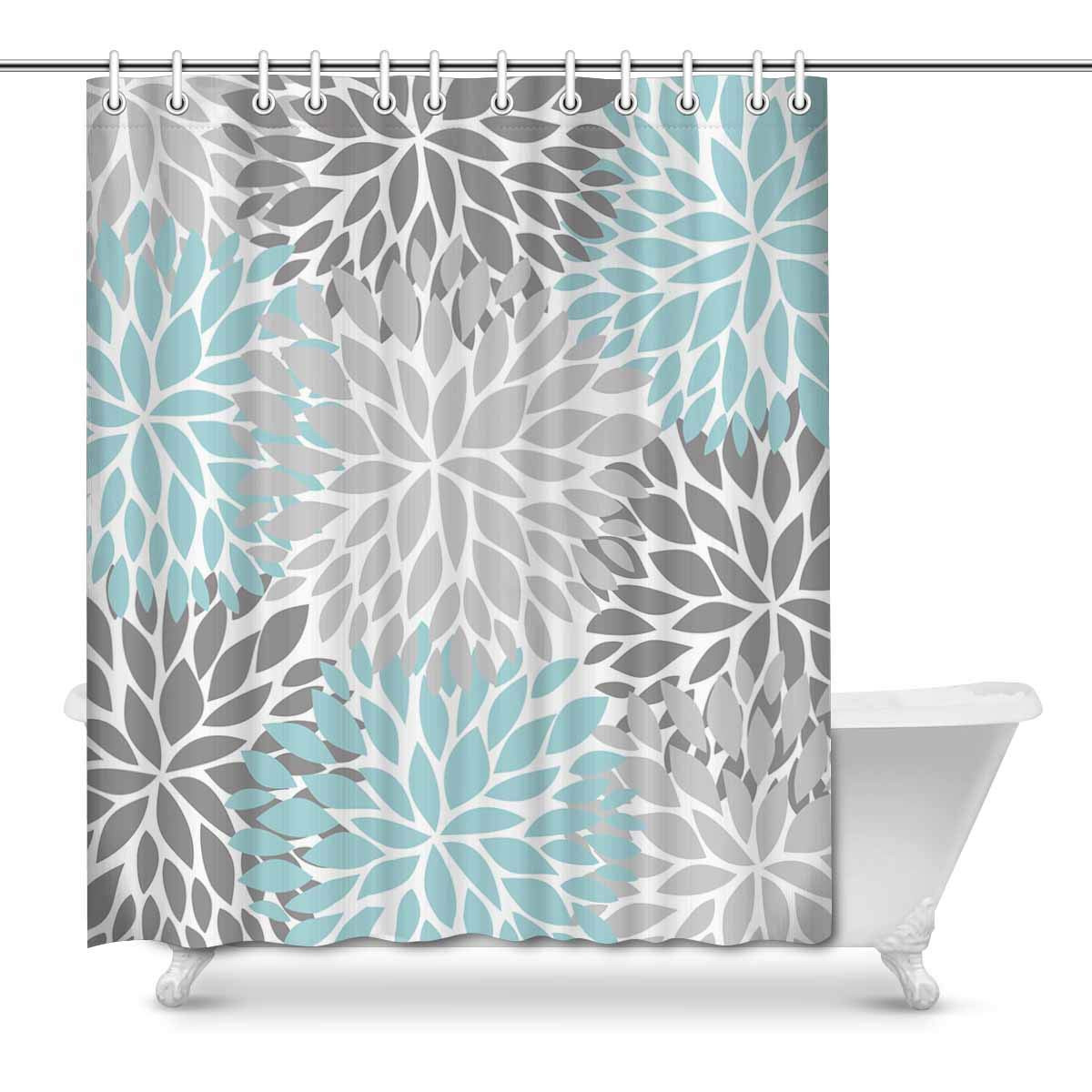 Shower Curtain For Gray Bathroom
 MKHERT Dahlia Pinnata Flower Light Blue and Gra nt Gray