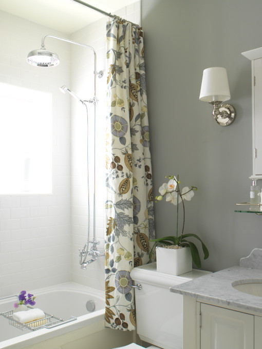 Shower Curtain For Gray Bathroom
 Gray Bathroom Cottage bathroom Farrow & Ball Lamp