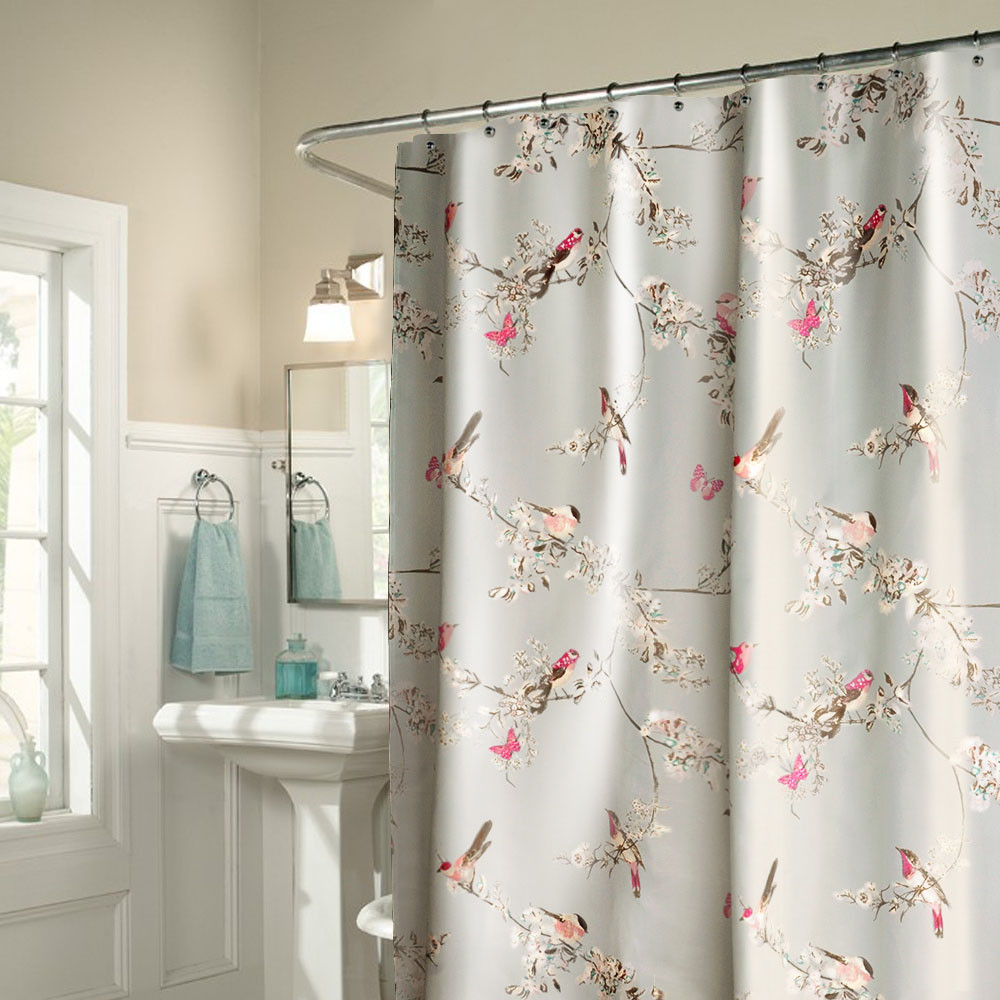 Shower Curtain For Gray Bathroom
 Light Grey Bird Polyester Waterproof Shower Curtains