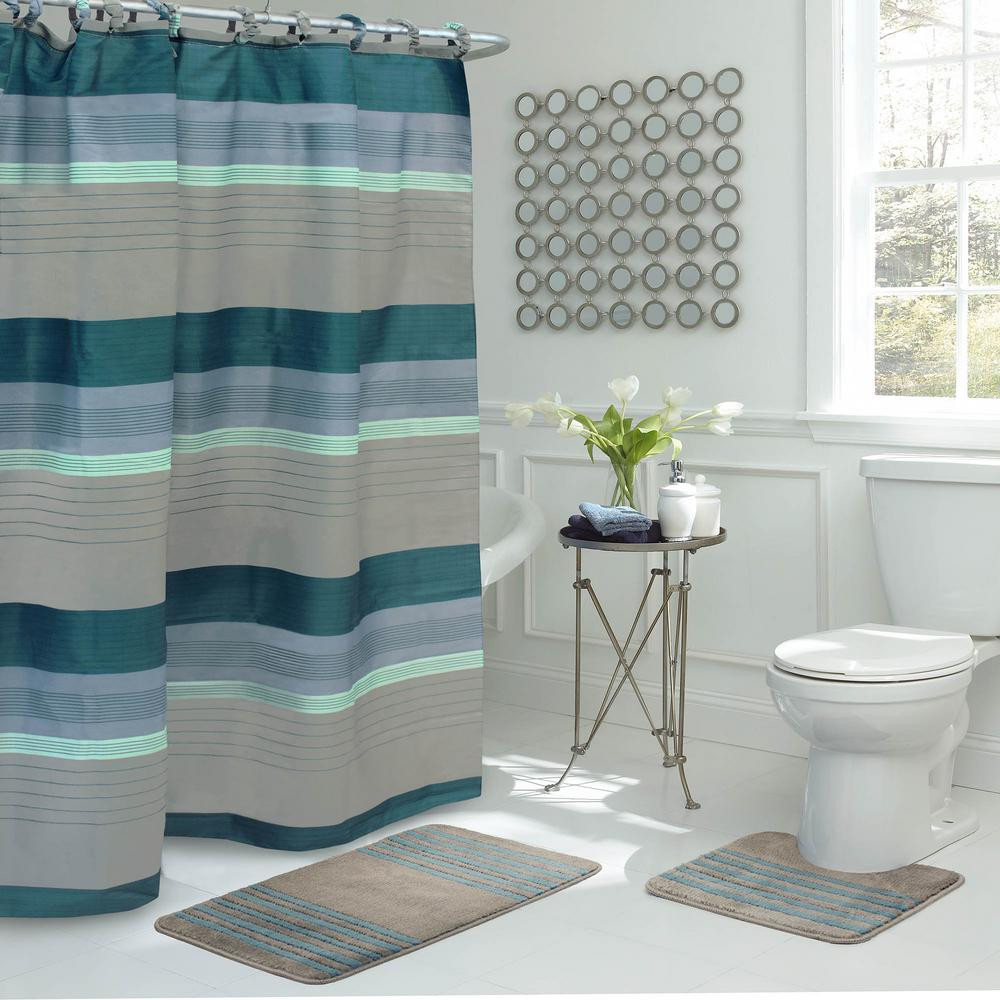 Shower Curtains For Grey Bathroom
 Bath Fusion Regent Stripe 30 in L x 18 in W 15 Piece