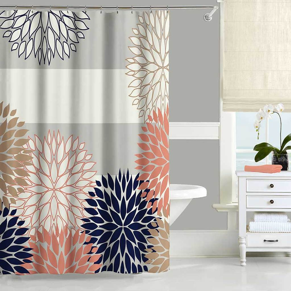 Shower Curtains For Grey Bathroom
 Bathroom Curtain in Gray Blue and Pink