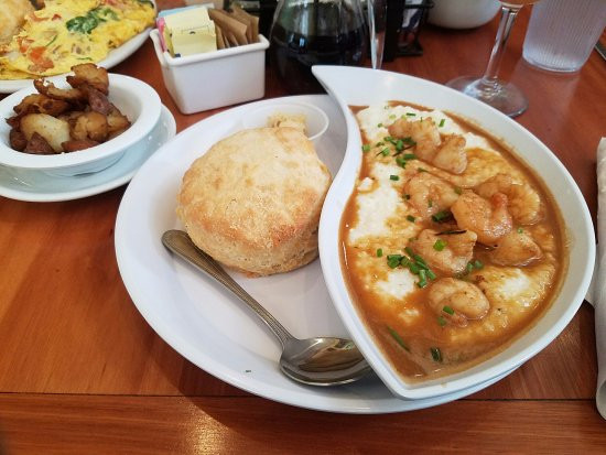 Shrimp And Grits Breakfast
 Shrimp and grits breakfast potatoes and biscuit