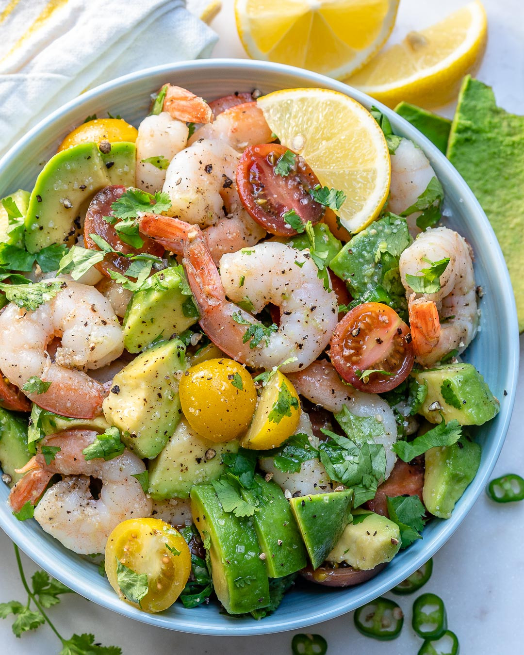 Shrimp Avocado Tomato Salad
 Eat this Lemony Shrimp Avocado Tomato Salad for a