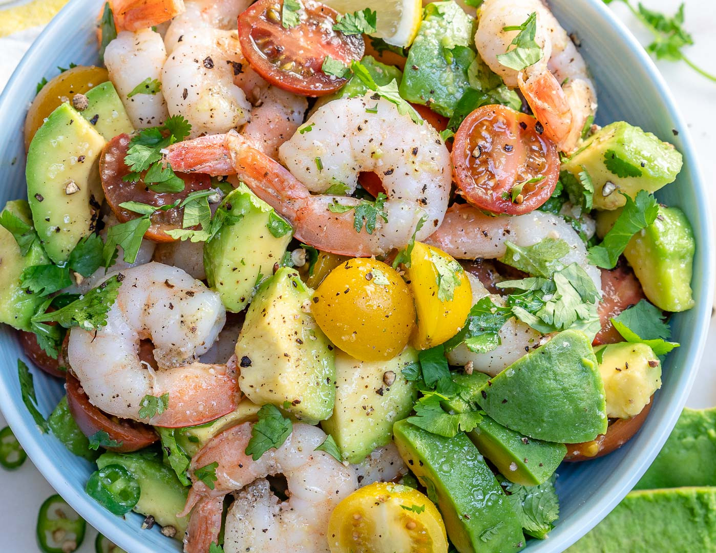 Shrimp Avocado Tomato Salad
 Eat this Lemony Shrimp Avocado Tomato Salad for a