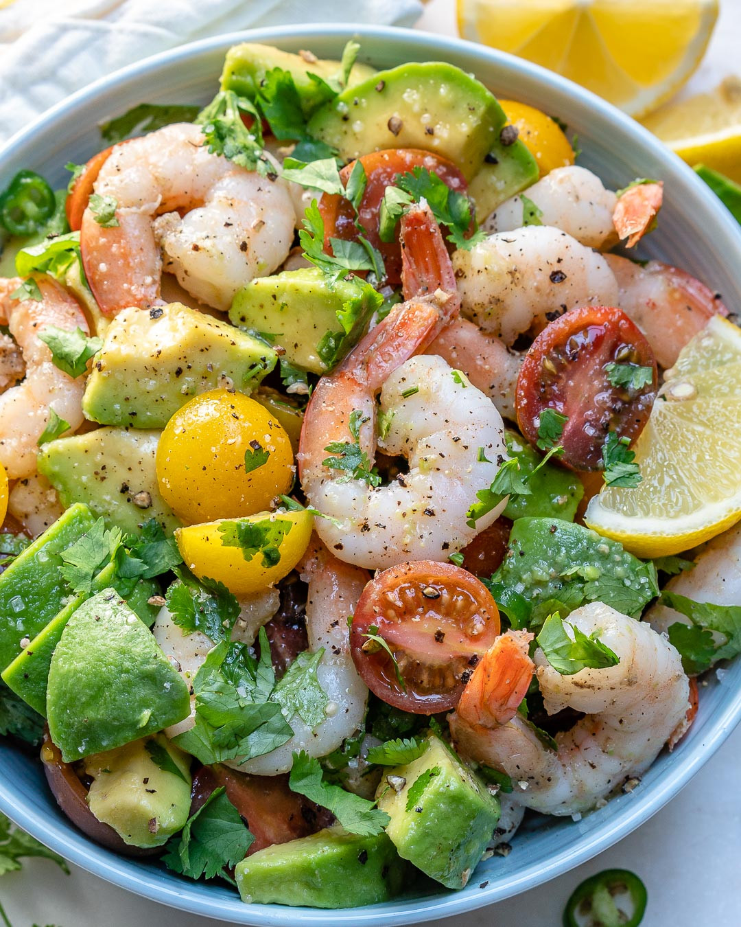 Shrimp Avocado Tomato Salad
 Eat this Lemony Shrimp Avocado Tomato Salad for a