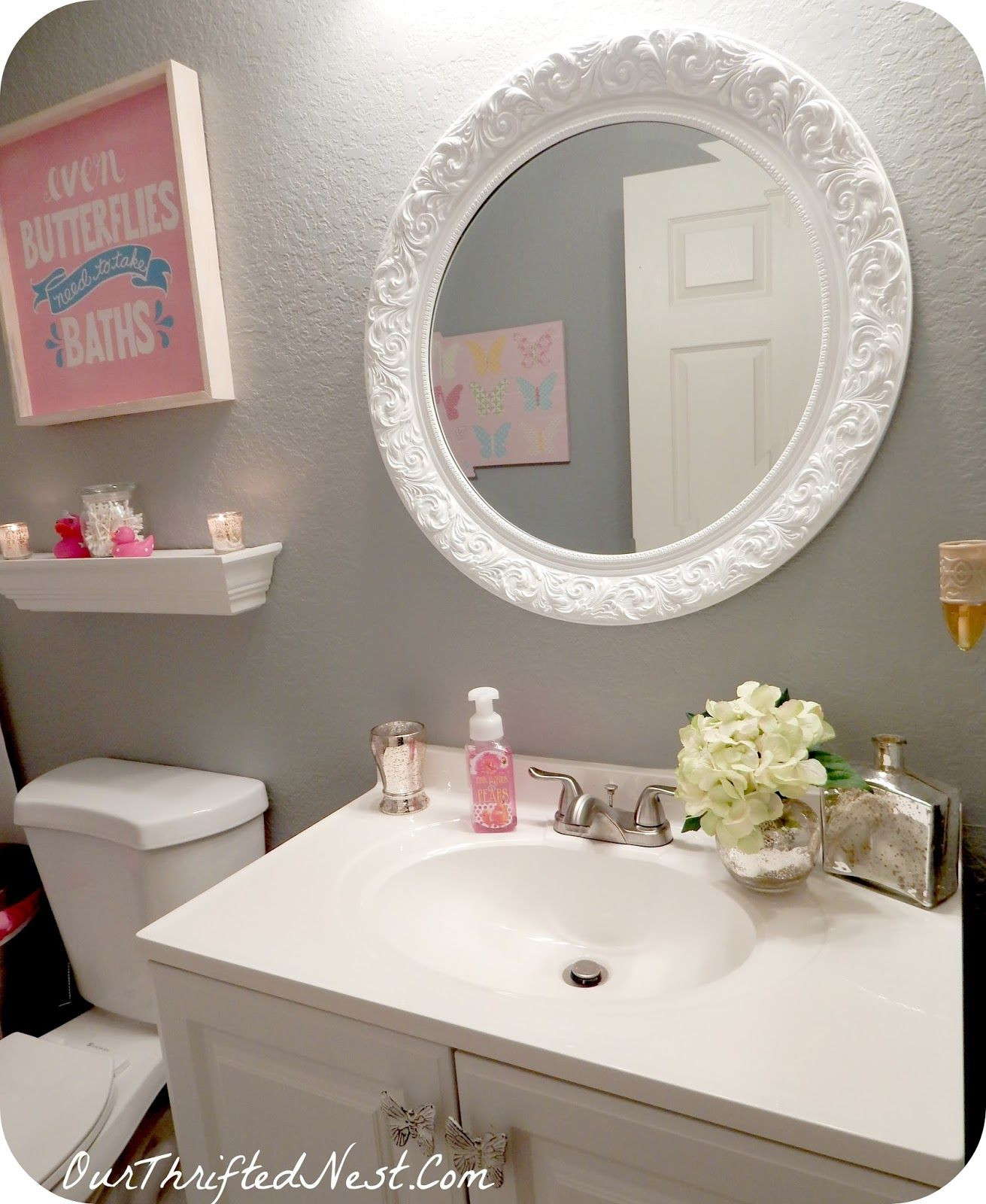 Silver Bathroom Wall Decor
 Bathroom Decor White Vintage Round Wall Mirror Valspar