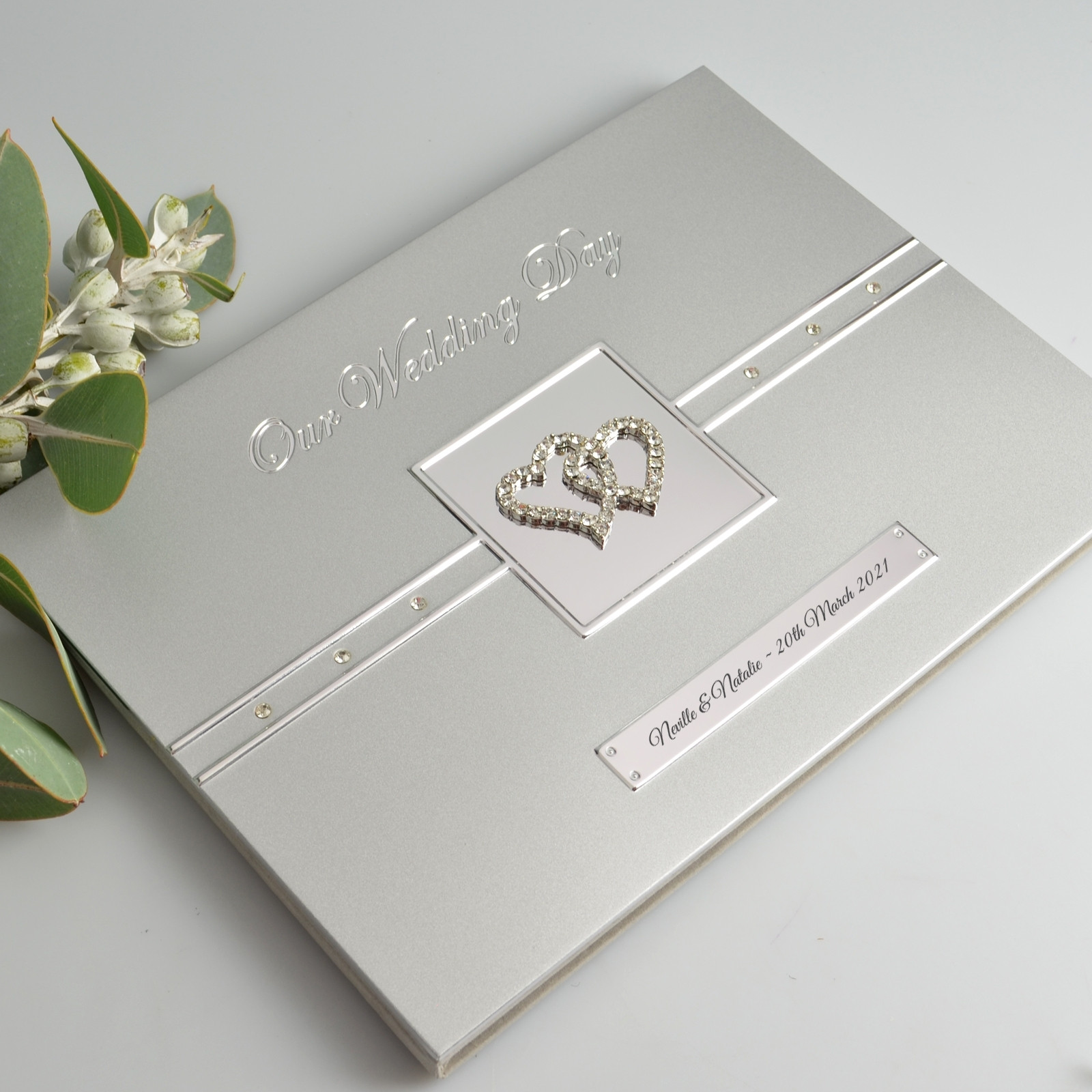 Silver Heart Wedding Guest Book
 Engraved Wedding Guest Book and Keepsake