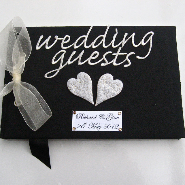 Silver Heart Wedding Guest Book
 Silver Hearts Black Wedding Guest Book Folksy