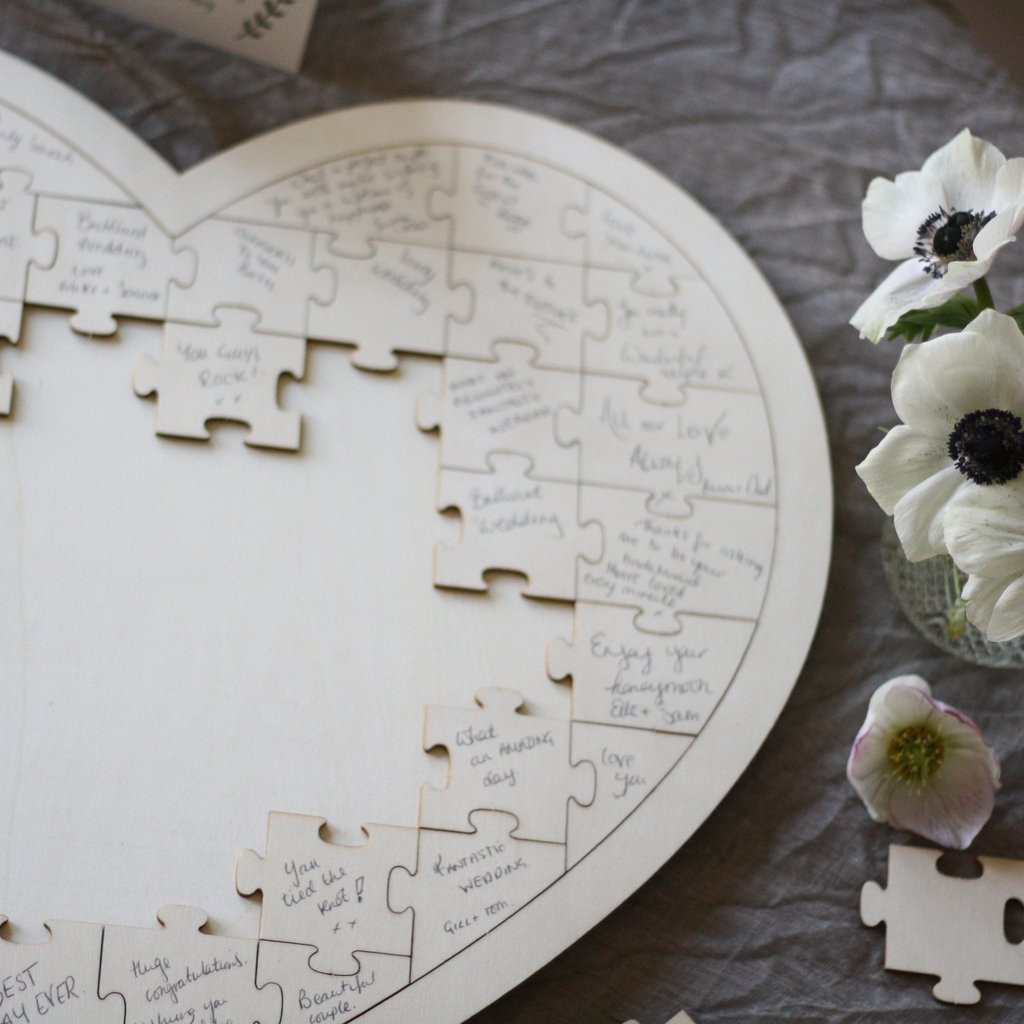 Silver Heart Wedding Guest Book
 Wooden Heart Jigsaw Puzzle Wedding Guest Book The