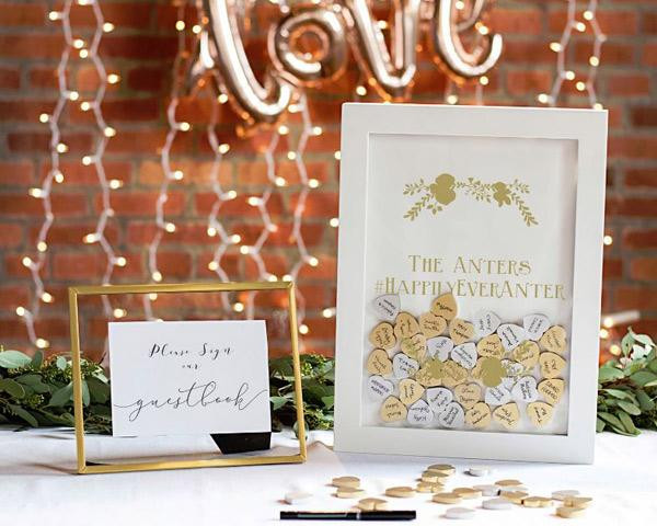 Silver Heart Wedding Guest Book
 Personalized Wedding Guestbook Heart Drop Box Gold or