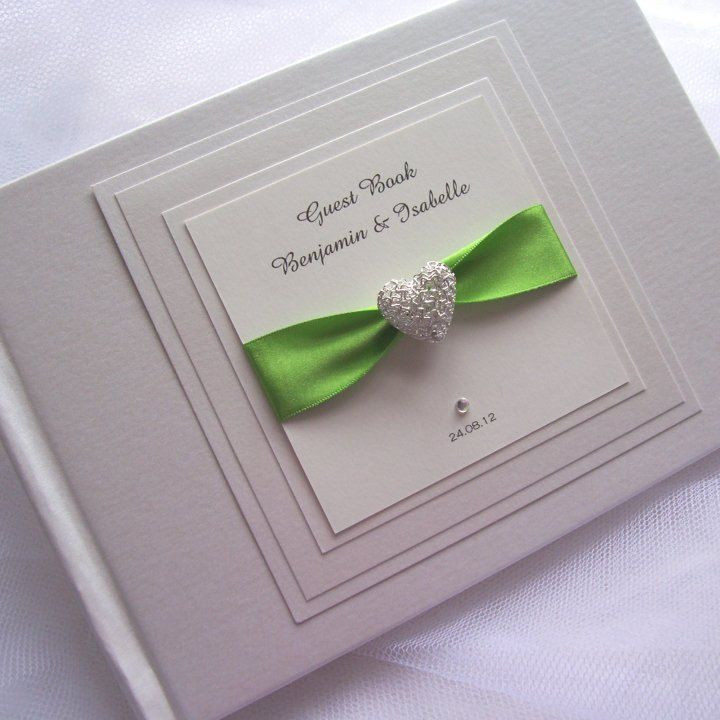 Silver Heart Wedding Guest Book
 Wedding Guest Book Silver Filigree Heart Lime Green