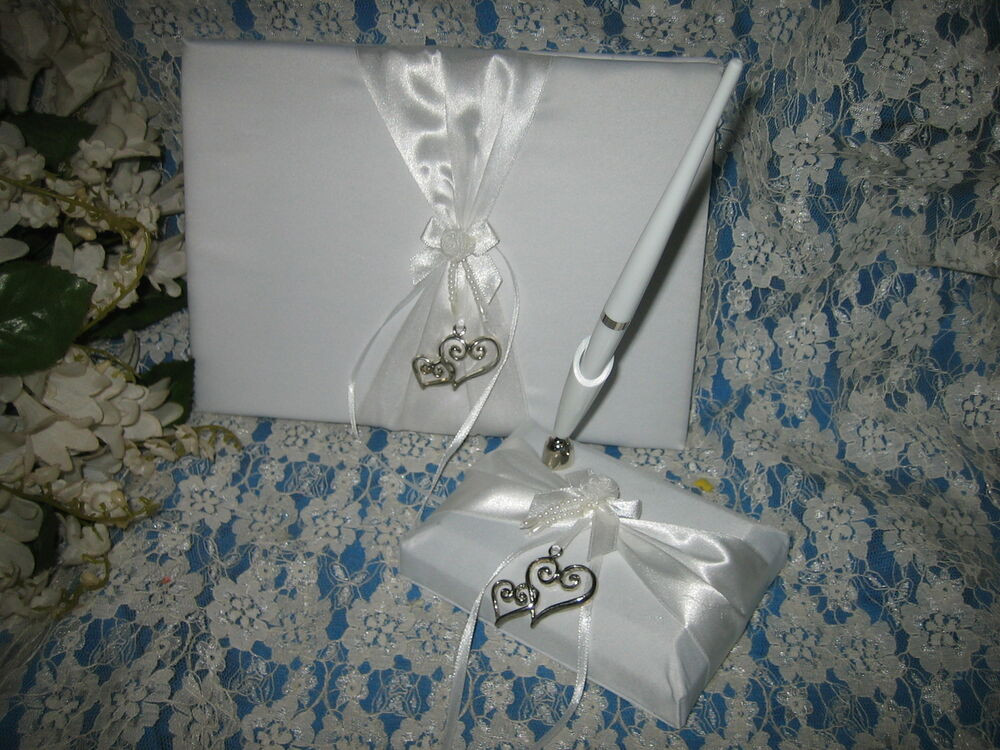 Silver Heart Wedding Guest Book
 Wedding Ceremony Double Silver Hearts Wedding Satin