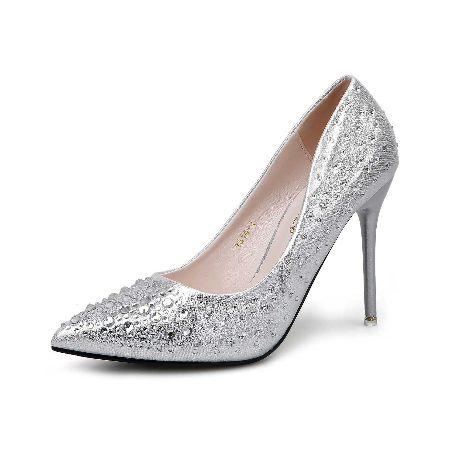 Silver Rhinestone Wedding Shoes
 Silver Rhinestones Pointed Toe Stiletto Heels Wedding