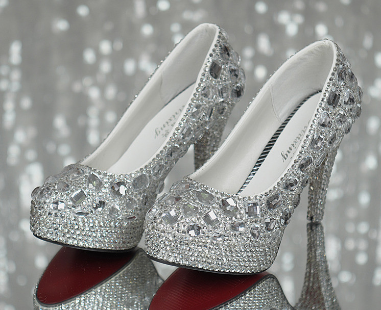 Silver Rhinestone Wedding Shoes
 Silver Rhinestone Crystal Diamond Wedding Shoes Bridal