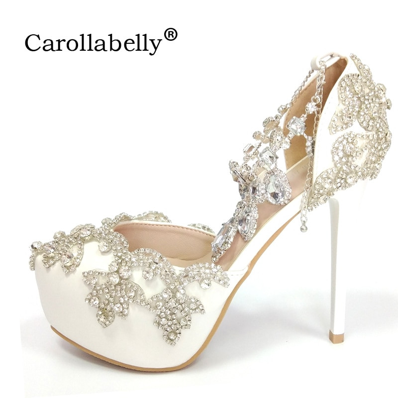 Silver Rhinestone Wedding Shoes
 2018 Women High heels Prom Wedding Whoes Lady Crystal