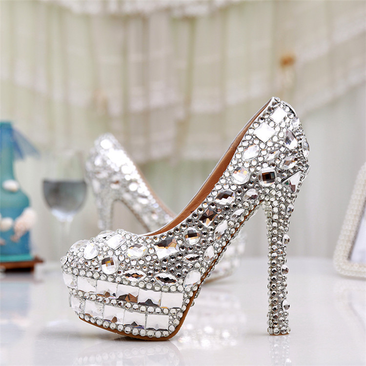 Silver Rhinestone Wedding Shoes
 2015 New luxury handmade silver rhinestone wedding shoes