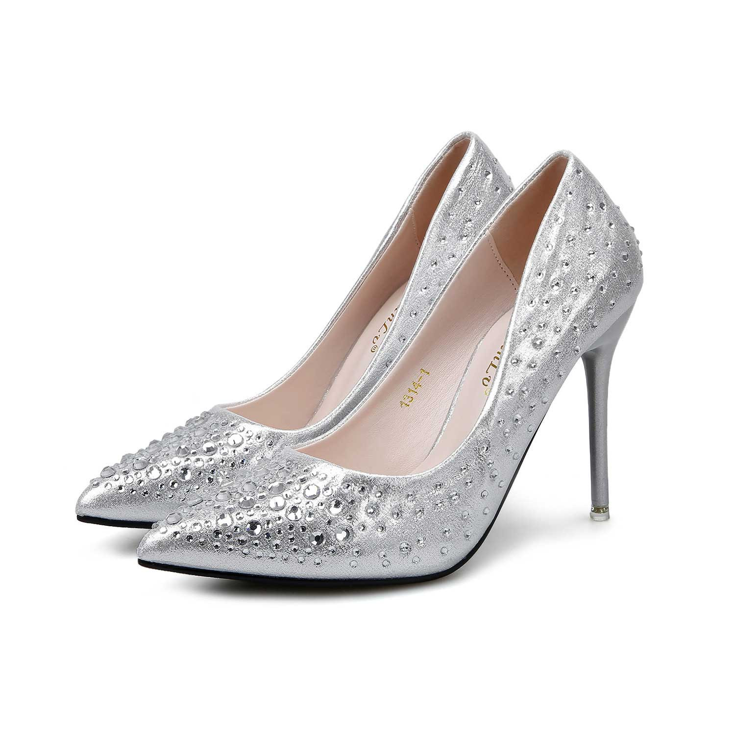 Silver Rhinestone Wedding Shoes
 Silver Rhinestones Pointed Toe Stiletto Heels Wedding