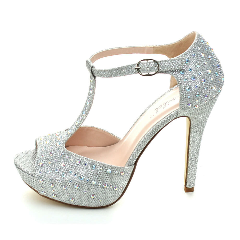 Silver Rhinestone Wedding Shoes
 New Silver High Heel Platform Sandals Rhinestone Bridal