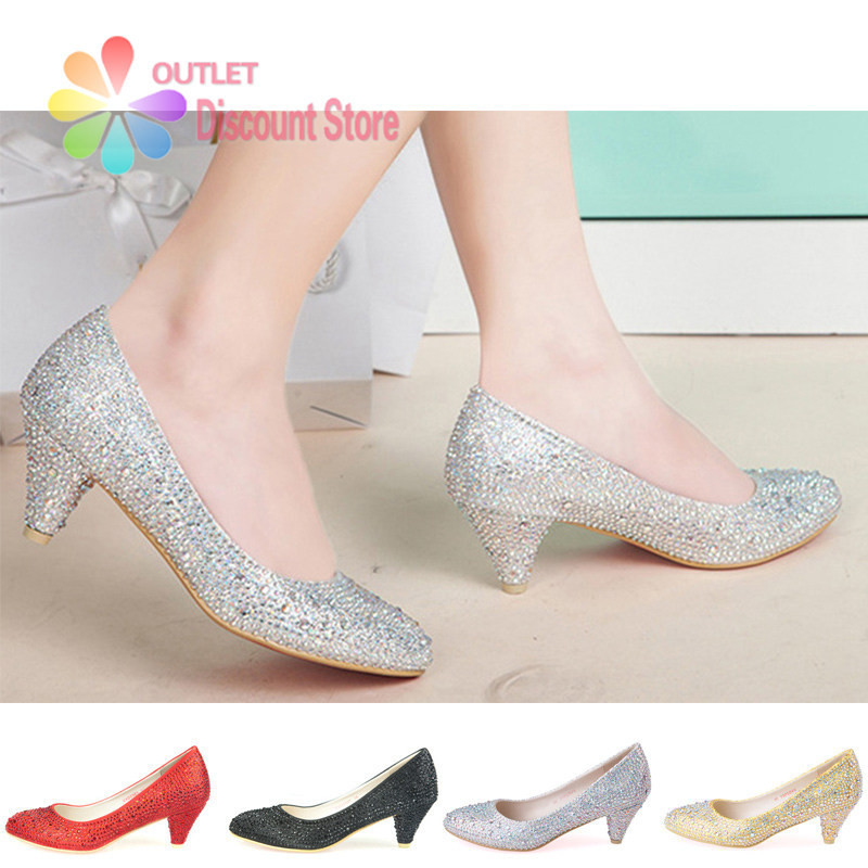 Silver Rhinestone Wedding Shoes
 silver rhinestone heels low heel glitter wedding shoes