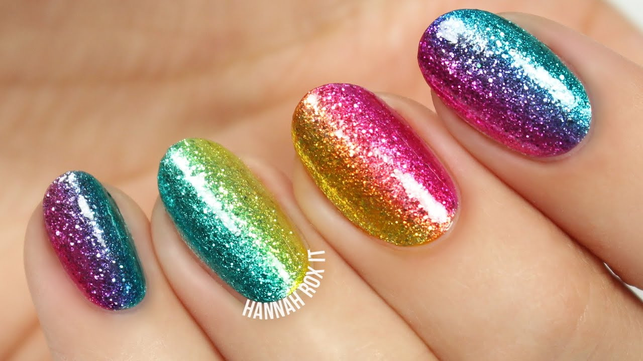 Simple Glitter Nails
 Easy Rainbow Glitter Nails